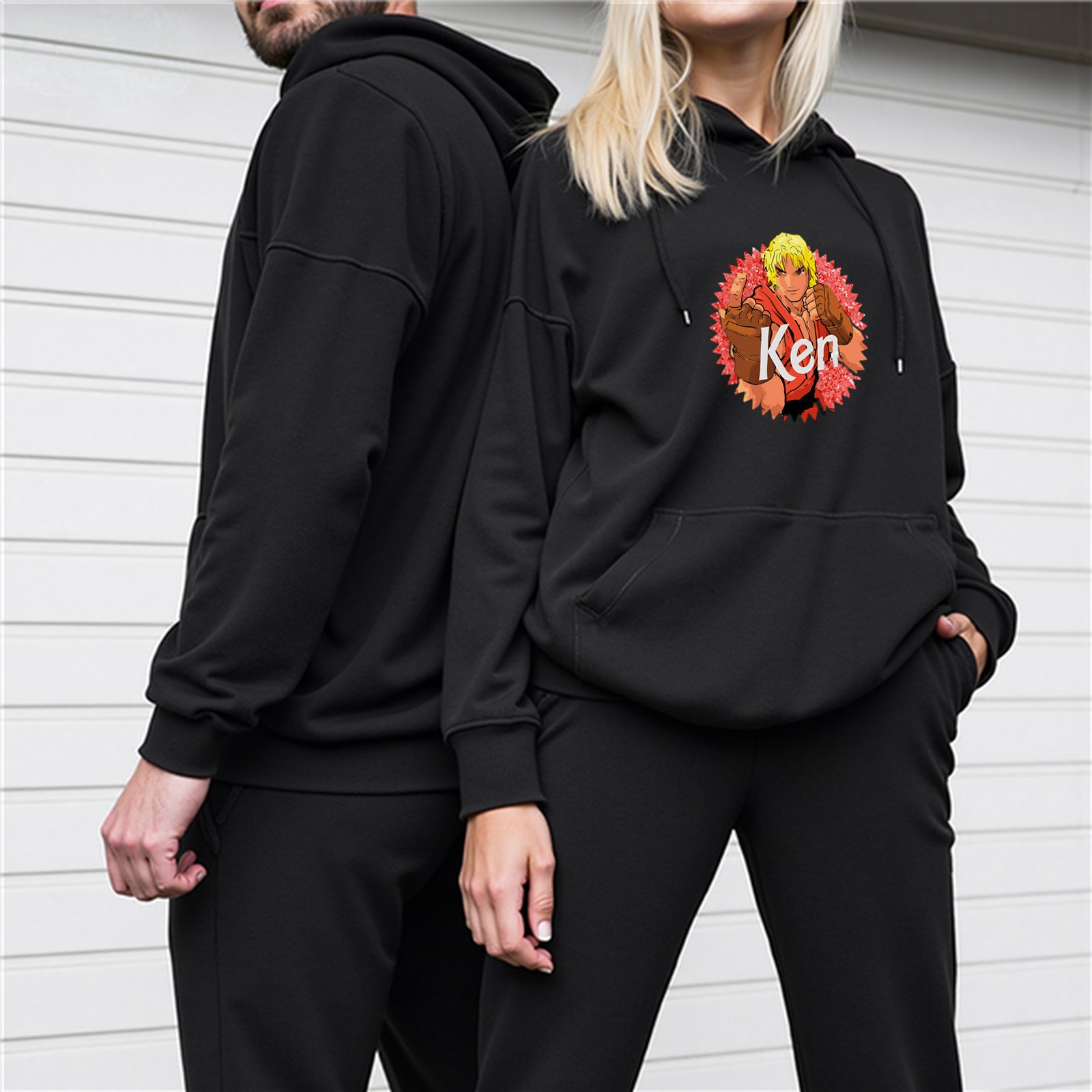 Black hoodie with Street Fighter Ken graphic print