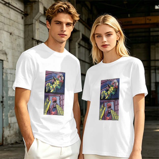 Olive T-Shirt with Comic Style Superhero Graphic Print