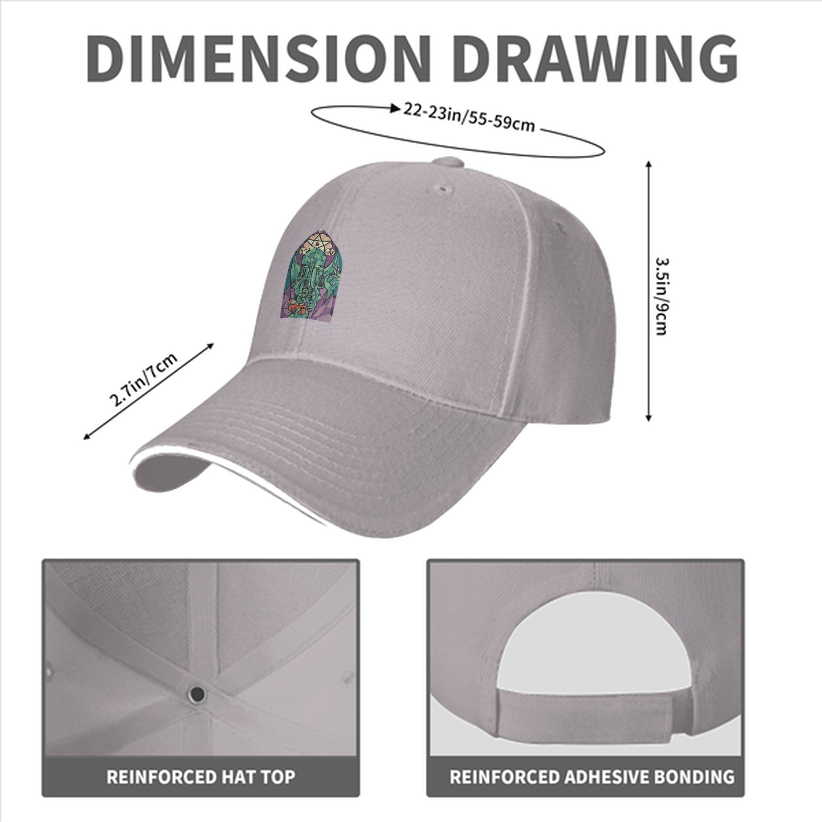 Black Baseball Cap with Cthulhu Stained Glass Style Graphic