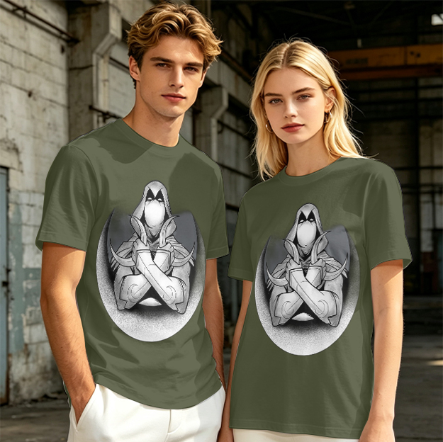Olive T-shirt with Moon Knight Crossed Arms Graphic Print
