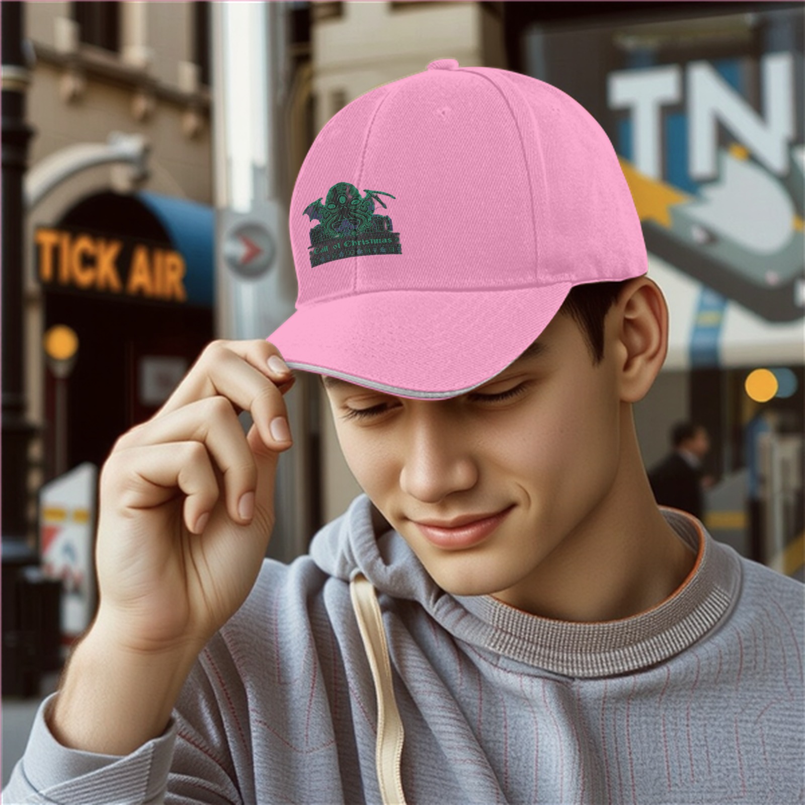 Black Baseball Cap With Cthulhu 'Call of Christmas' Graphic