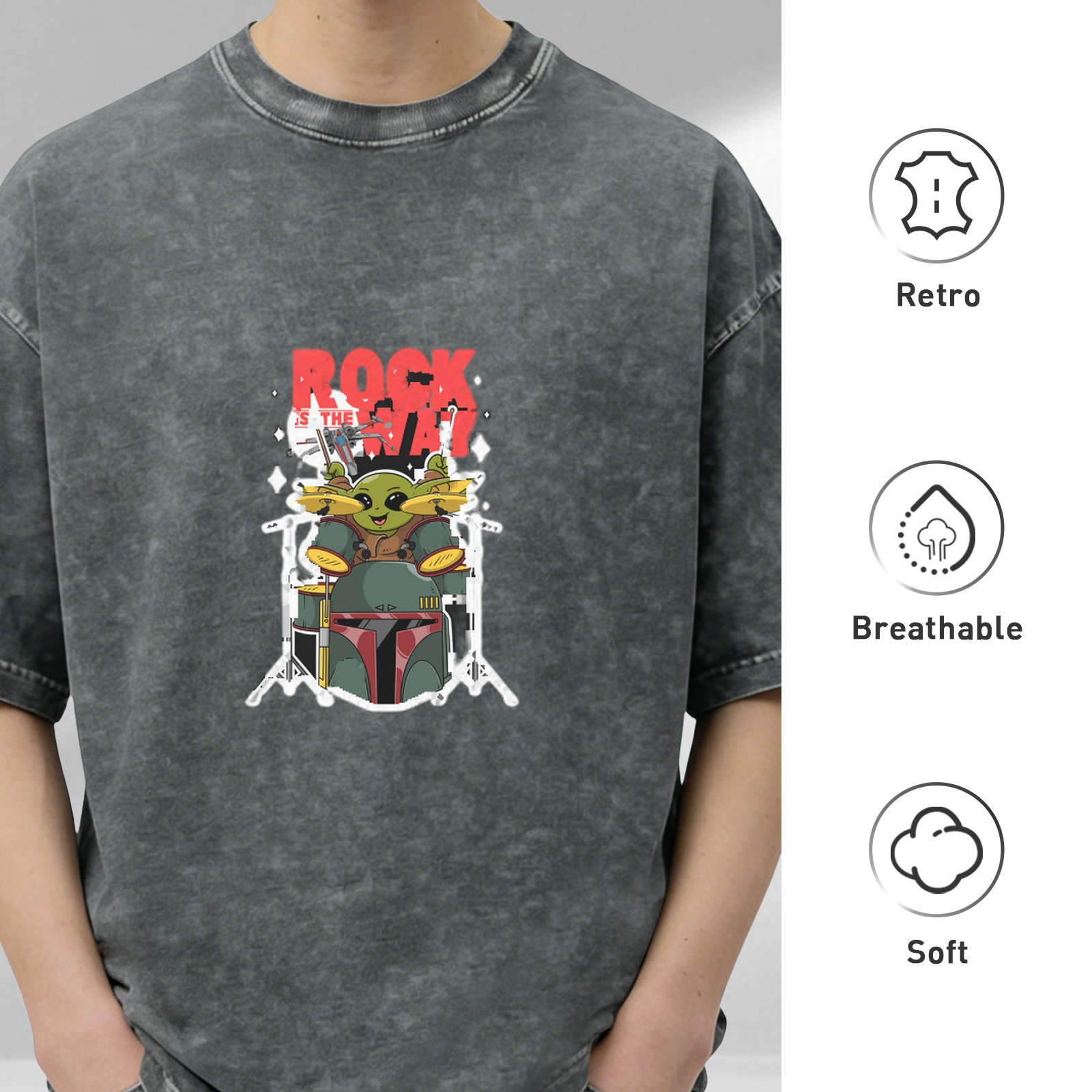 Rock Is The Way Baby Yoda Drummer Graphic T-Shirt