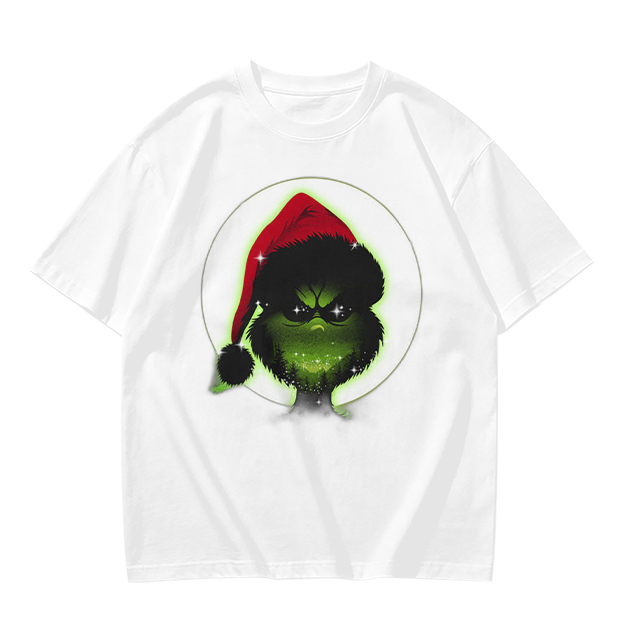 Olive Green T-Shirt With Grinch Wearing Santa Hat Graphic