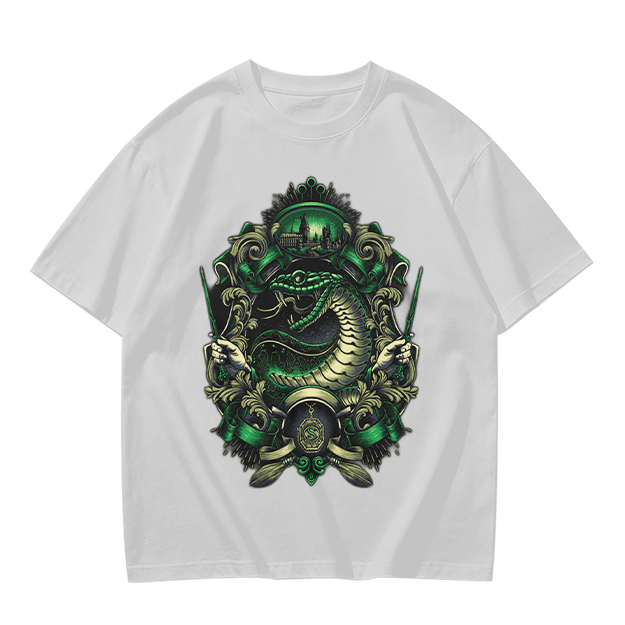 Olive Green T-Shirt With Serpent Crest Graphic Design