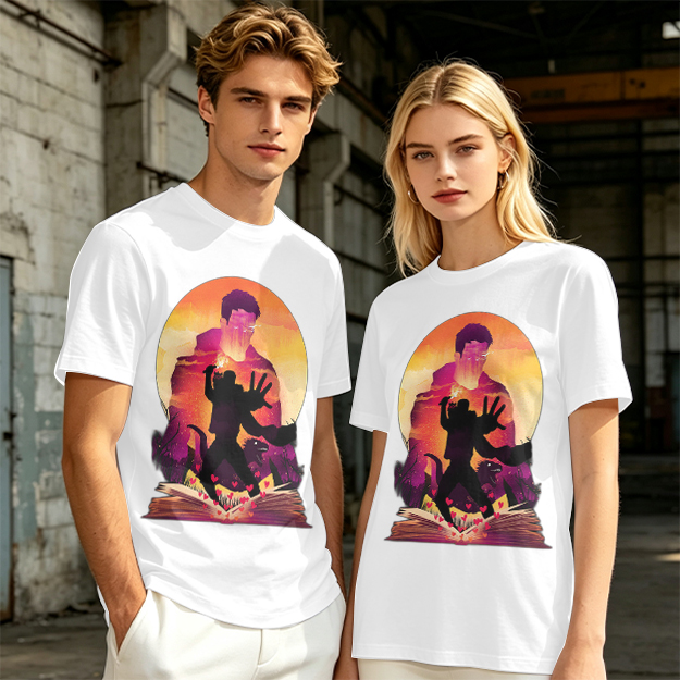 Olive T-Shirt With Fantasy Sunset Silhouette Graphic Print