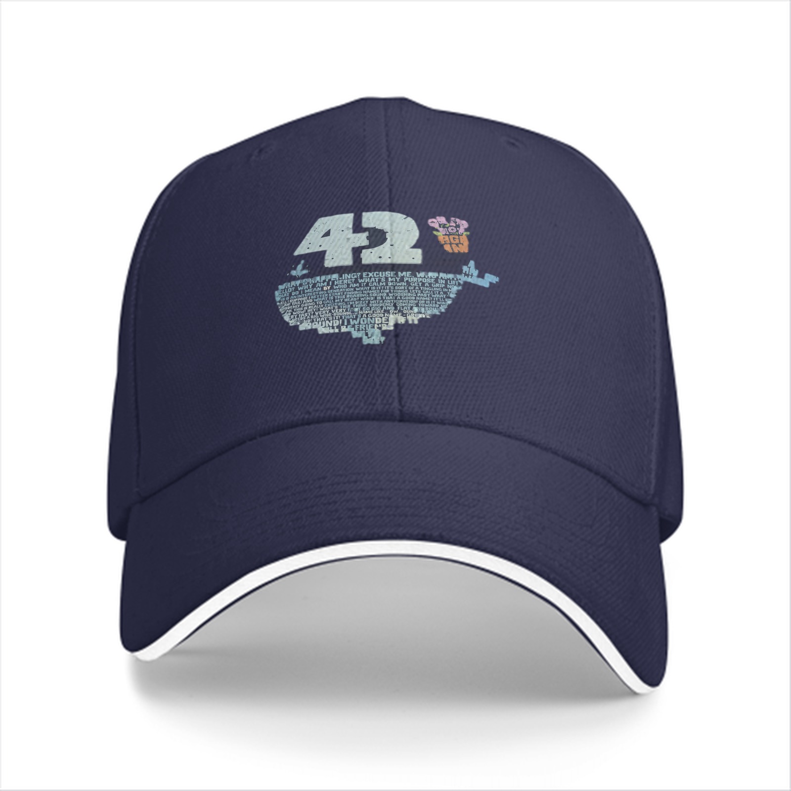 Black baseball cap with 42 and whale graphic print