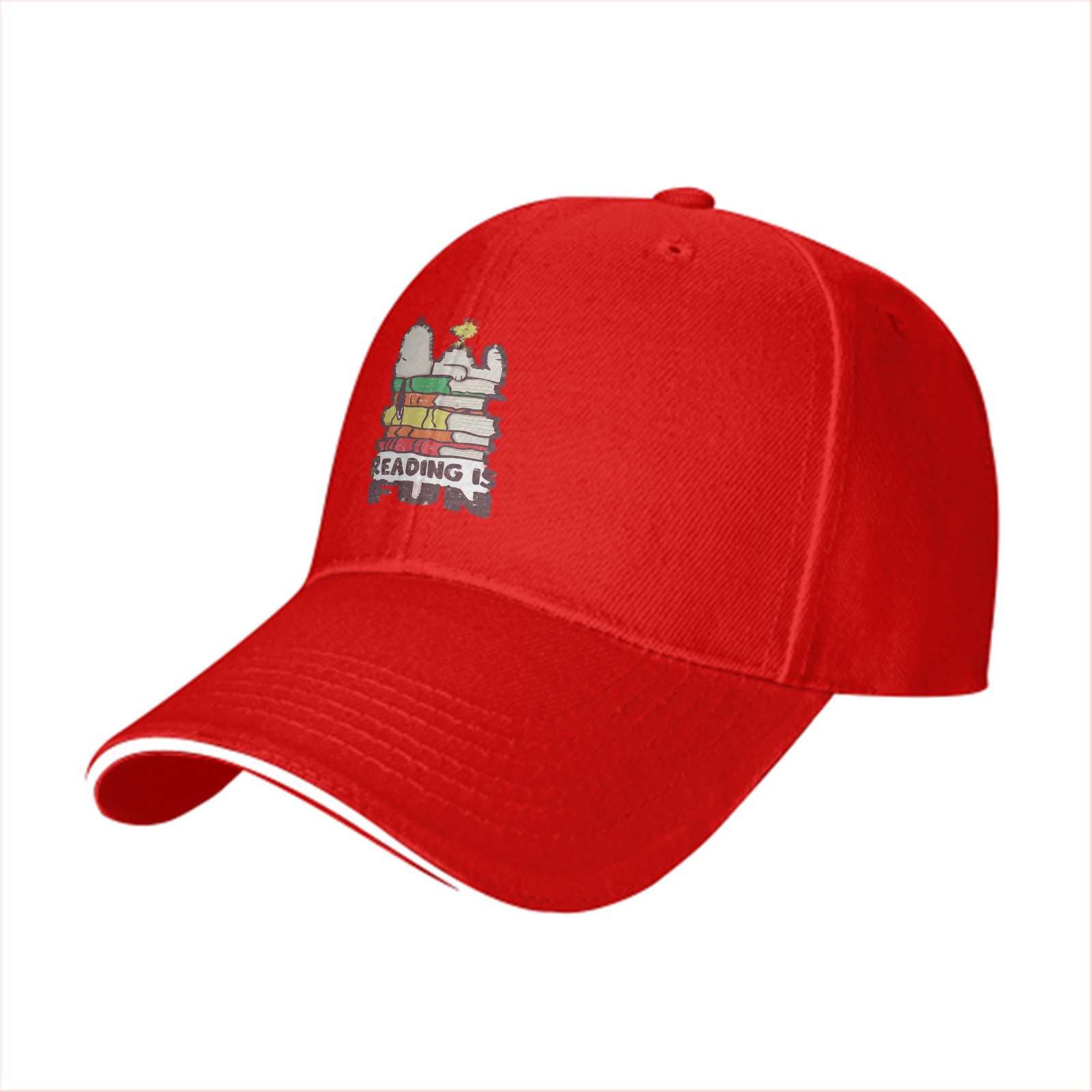 Black baseball cap with 'Reading is Fun' Snoopy graphic