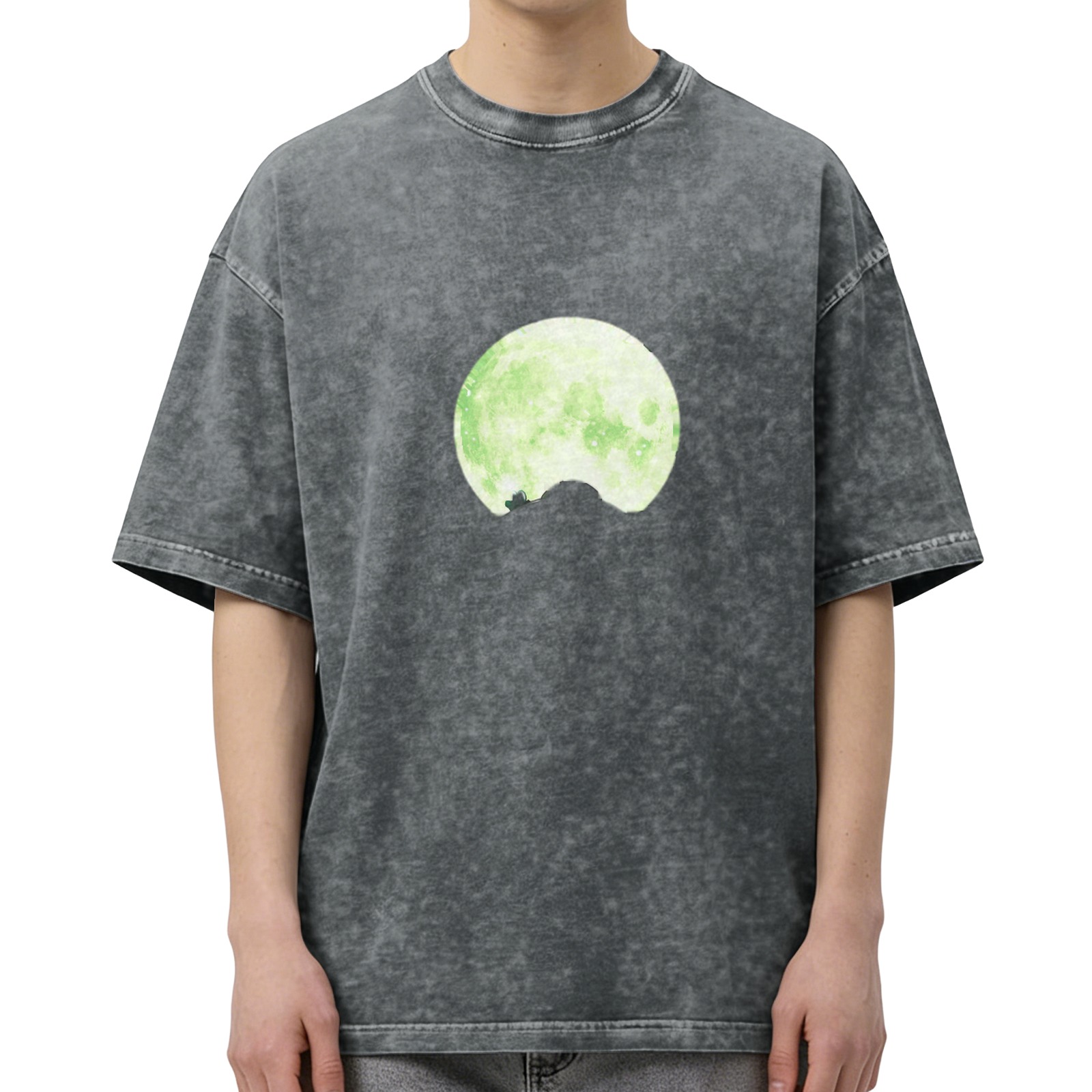 Oversized Acid Wash T-Shirt With Glowing Green Moon Print