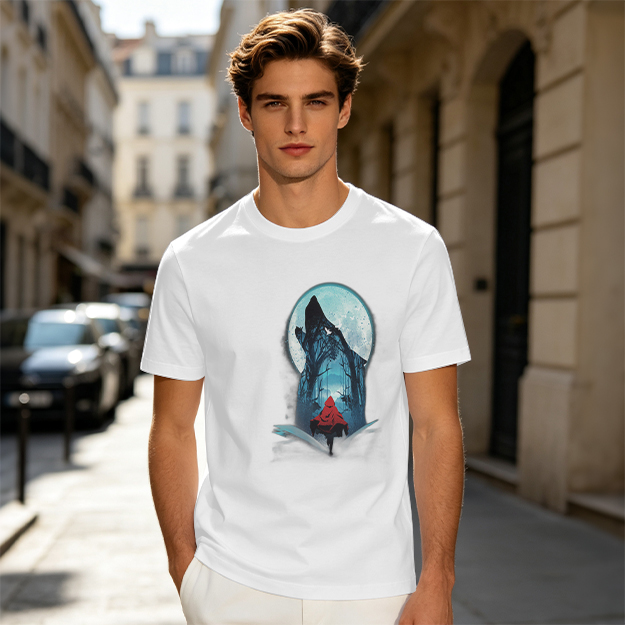 Olive T-Shirt With Red Riding Hood Wolf Moon Graphic