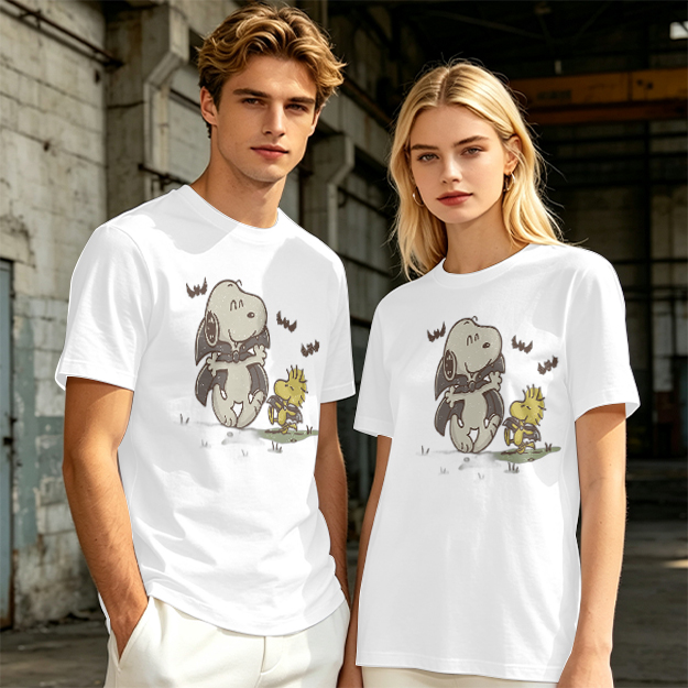 Olive T-shirt with Snoopy and Woodstock Graphic Print