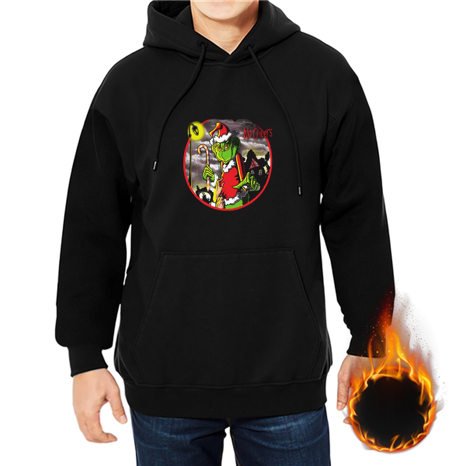 Black hoodie with Grinch in Santa costume festive graphic