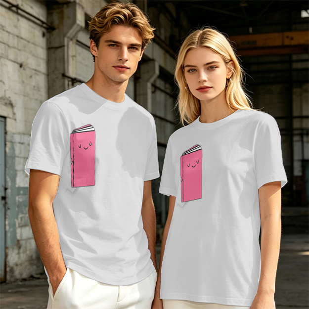 Olive Green T-Shirt With Cute Smiling Pink Book Graphic