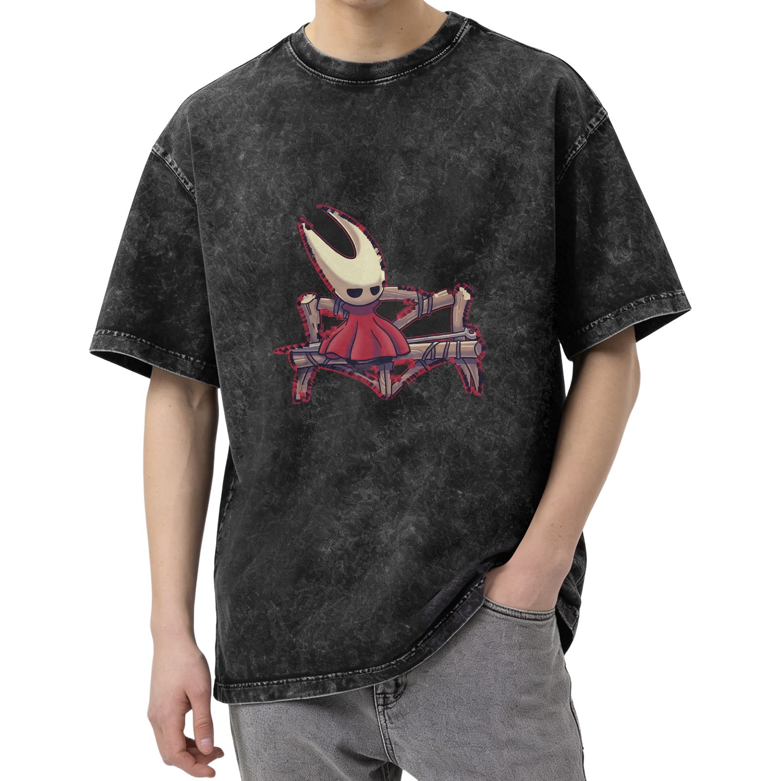 Hollow Knight Hornet Sitting On Bench Stonewashed Black T-Shirt