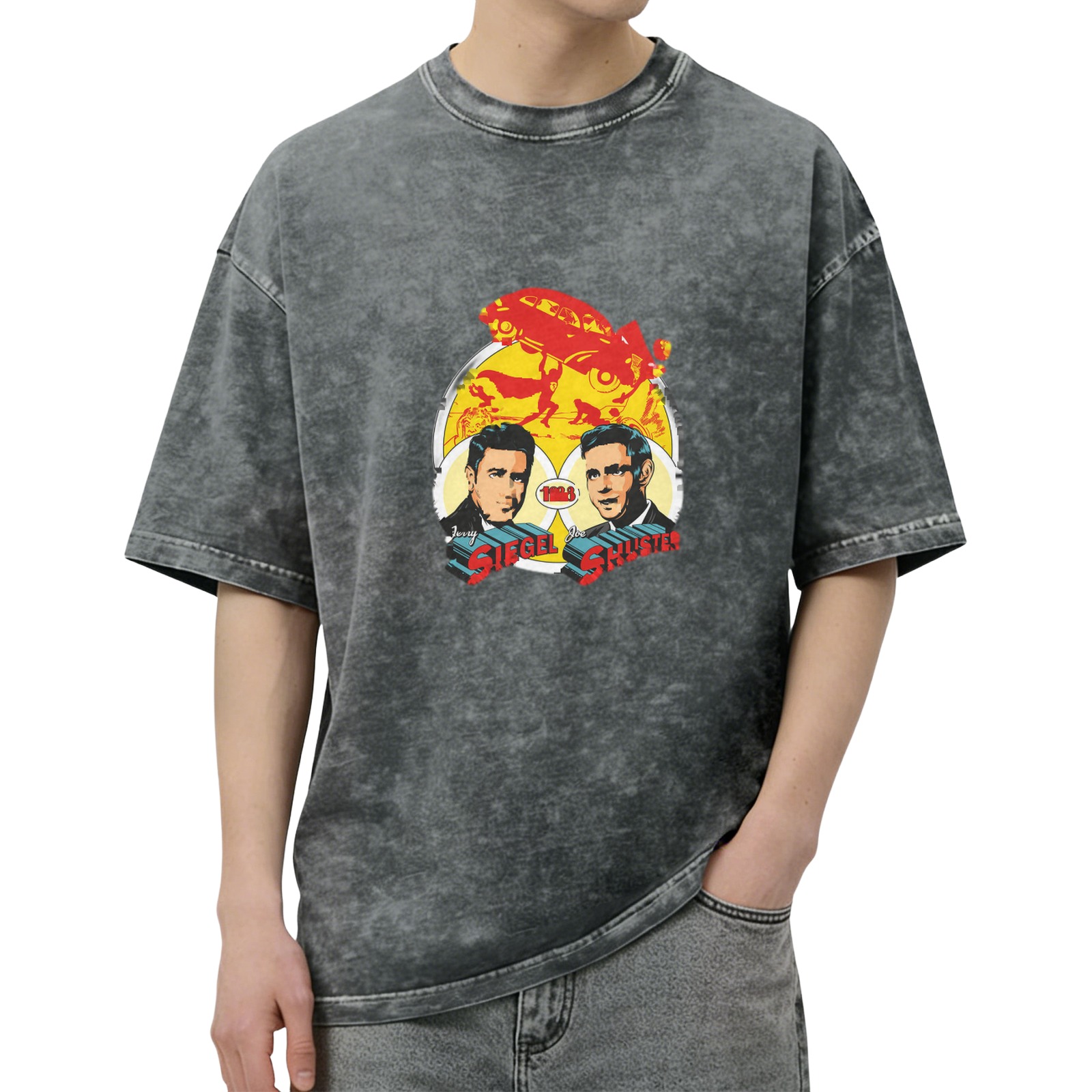 Siegel and Shuster Superman Design Acid Wash T-Shirt