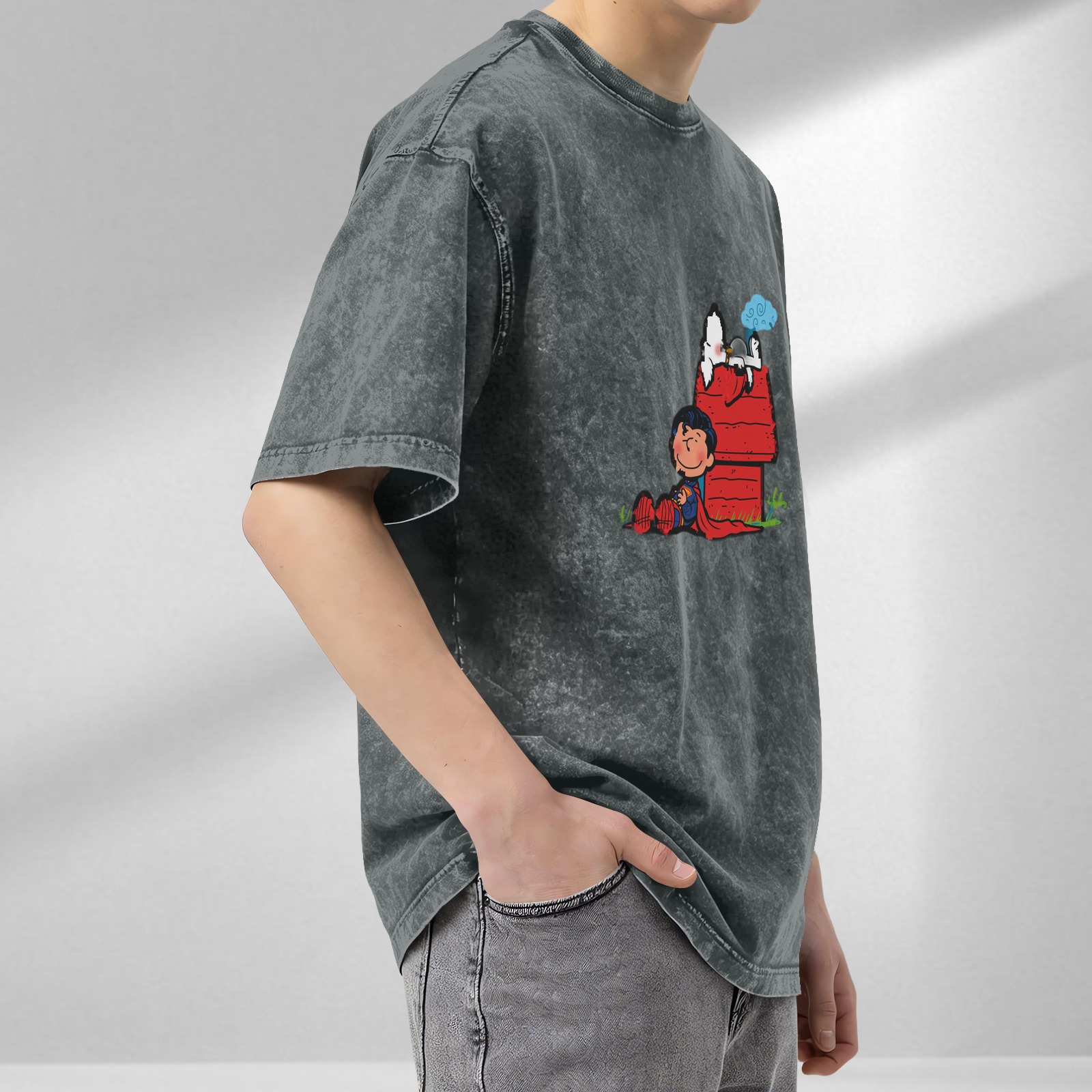 Snoopy and Charlie Brown Superman Mashup Vintage Black T-Shirt