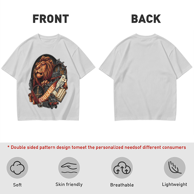 Olive T-Shirt With Lion Courage Themed Fantasy Art Print
