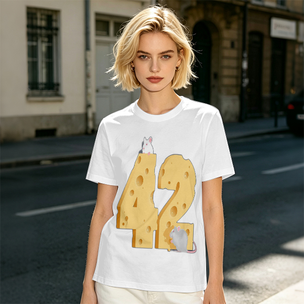 Olive T-Shirt With Cheese Number 42 And Mice Graphic