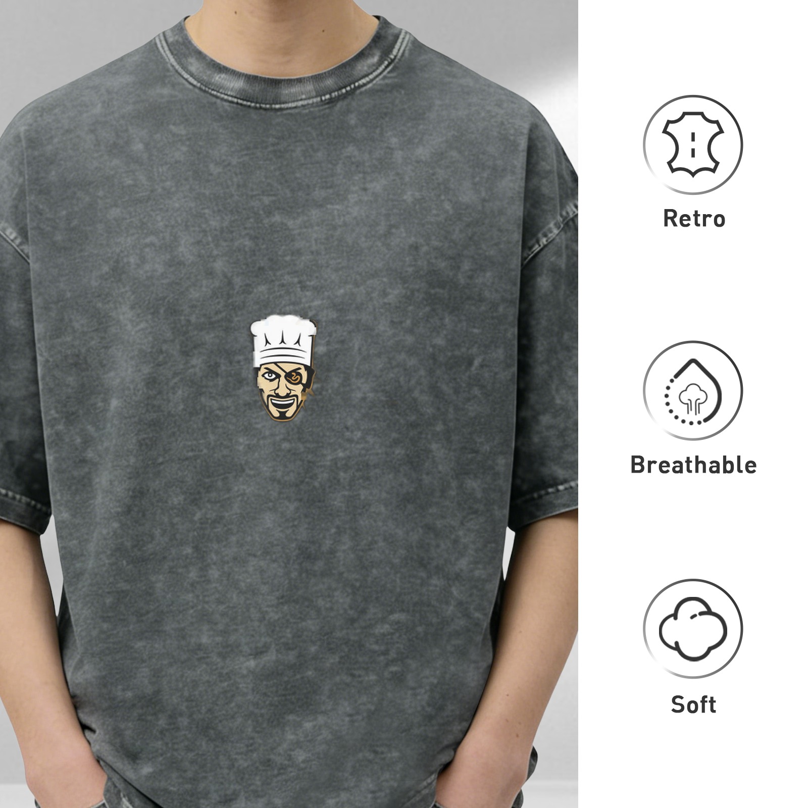 oversized washed black t-shirt with chef graphic print