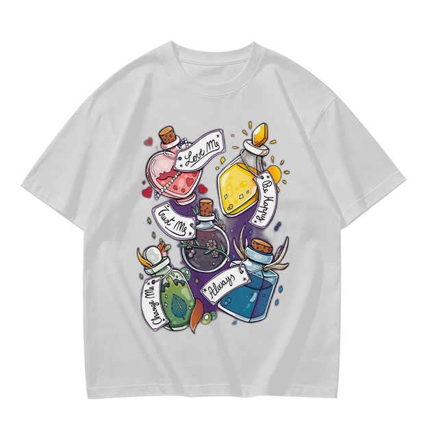Olive T-Shirt With Magical Potion Bottles Graphic Design