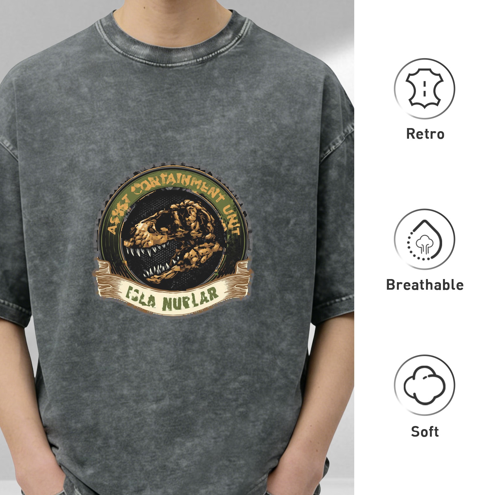 Washed Black T-Shirt with Dinosaur Containment Unit Isla Nublar Graphic