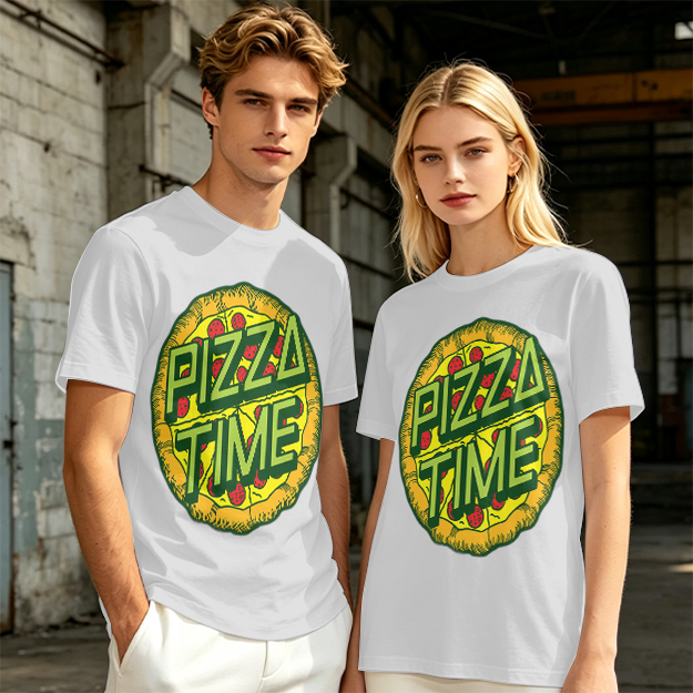 Olive Green Pizza Time Graphic T-Shirt