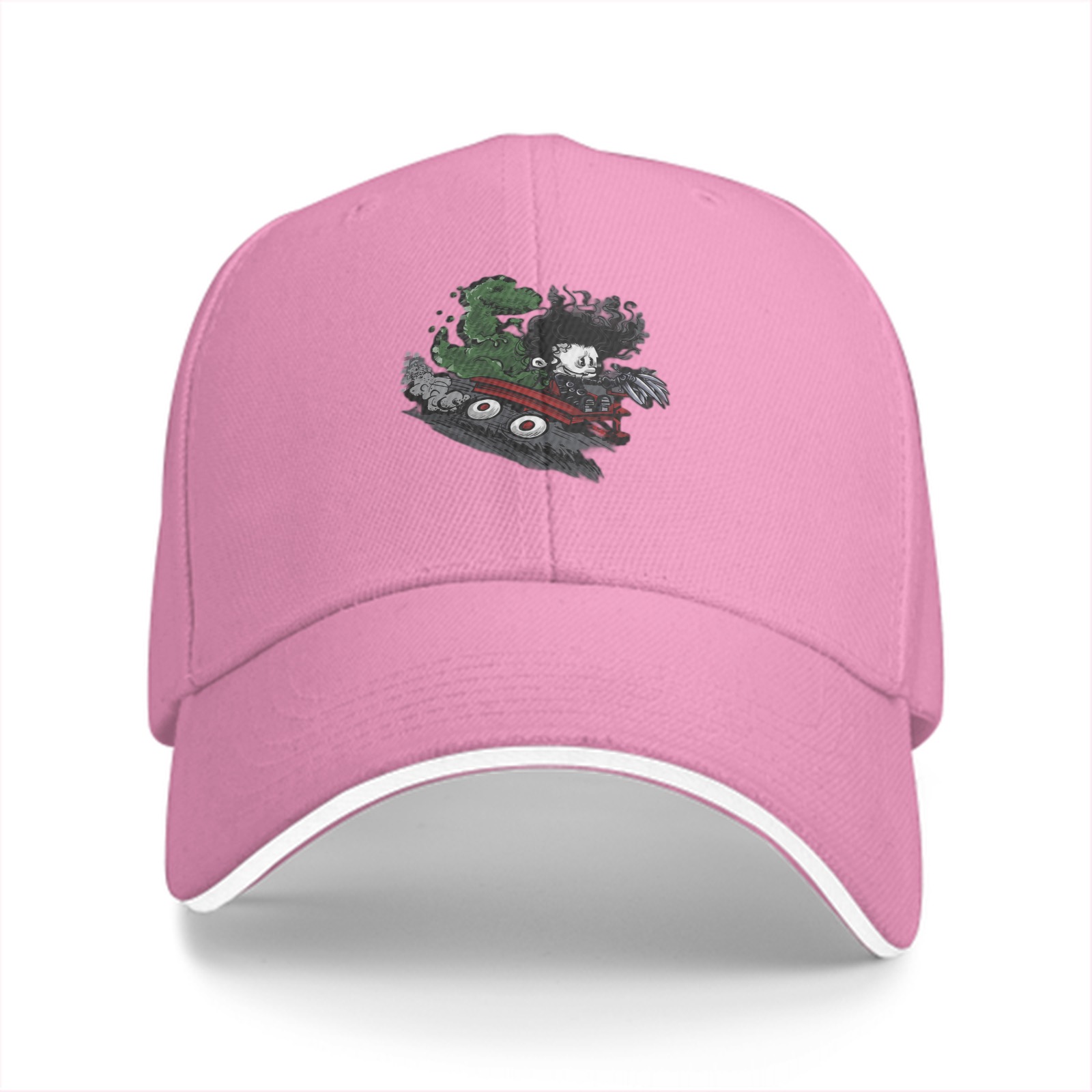 Black baseball cap with anime villain graphic print