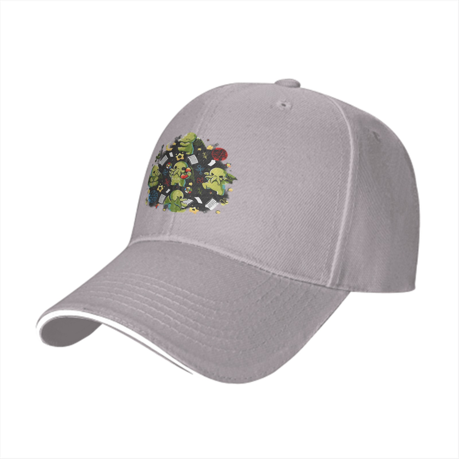 Black Baseball Cap With Cute Cthulhu Themed Print