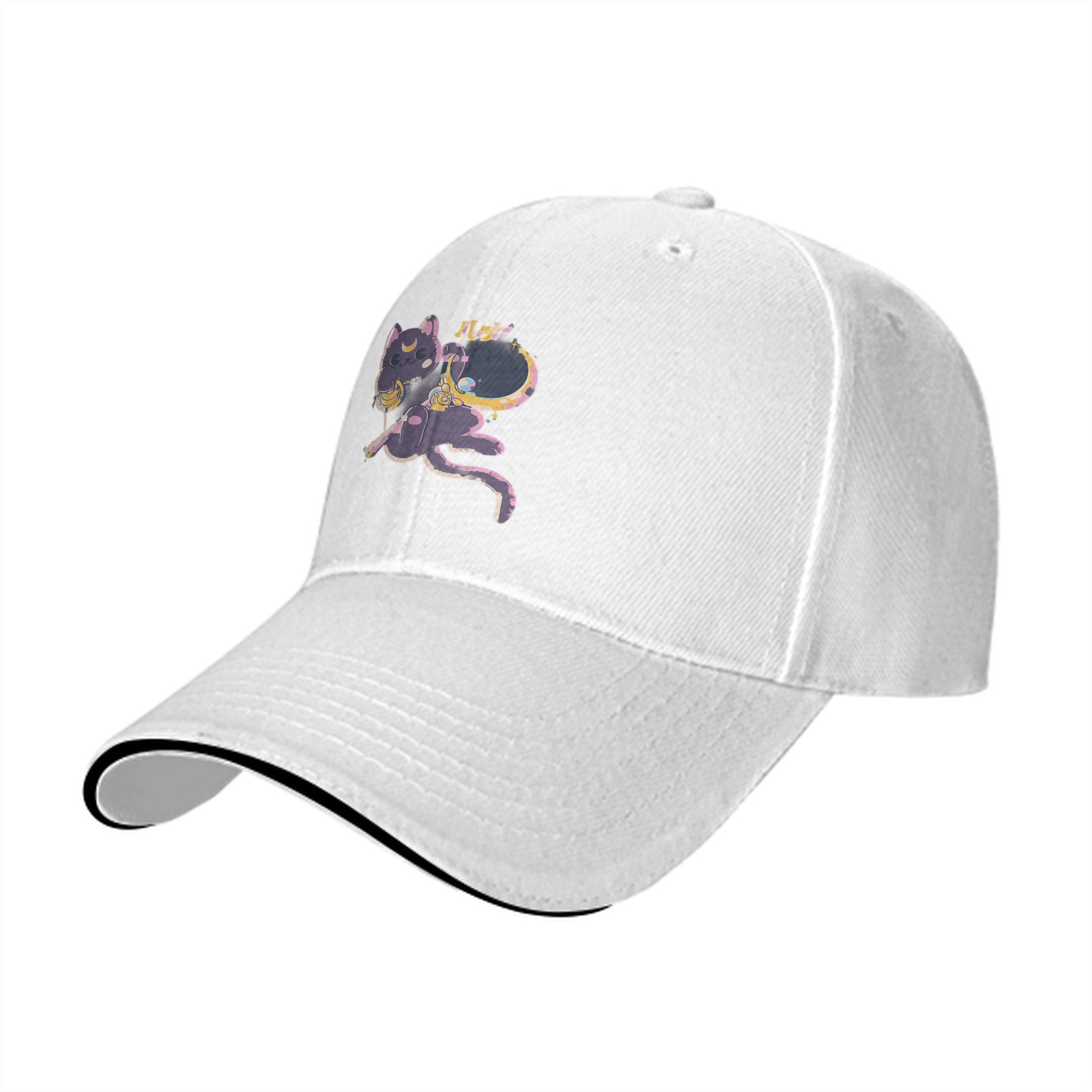Black baseball cap with cute dark cat moon graphic