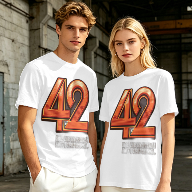 Olive Green T-Shirt With Retro Number 42 Graphic Print