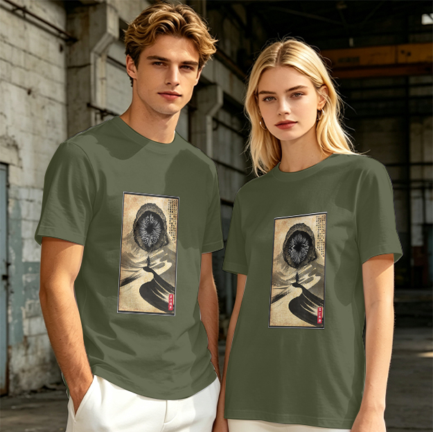 Olive T-Shirt With Surreal Hooded Eye Artwork Print
