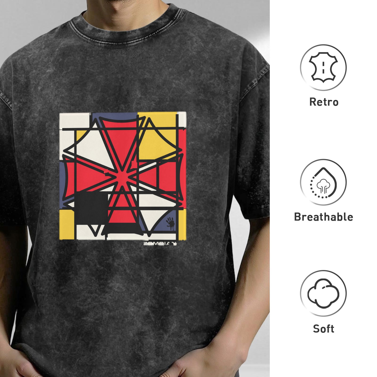 Oversized Acid Wash T-Shirt With Abstract Geometric Art Print