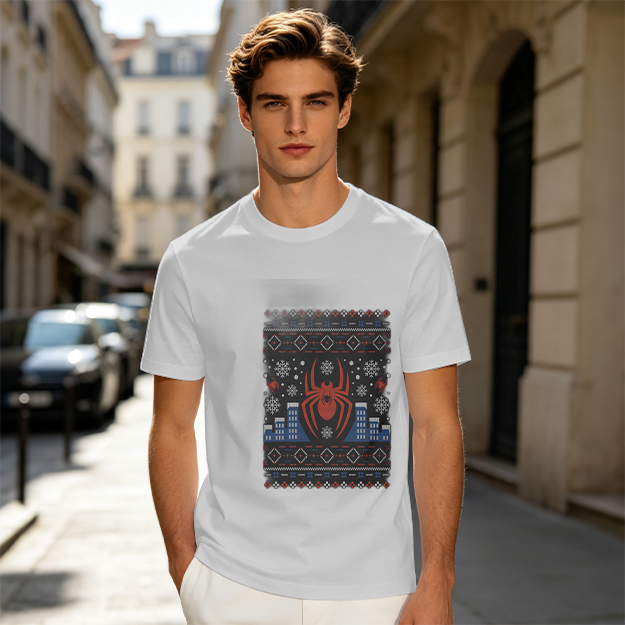 Olive T-Shirt with Spider-Man Christmas Holiday Print
