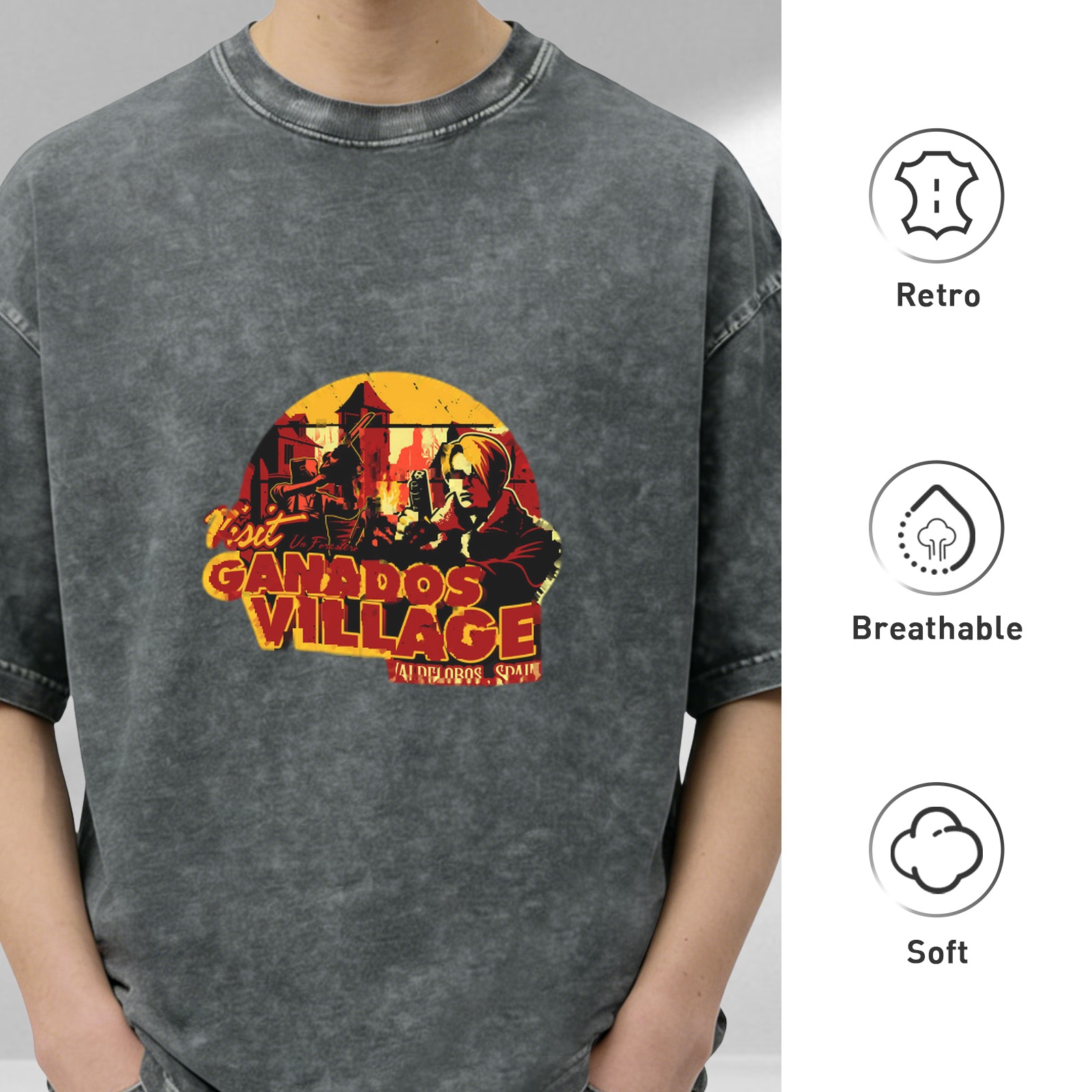 Visit Ganados Village Resident Evil Oversized Acid Wash T-Shirt