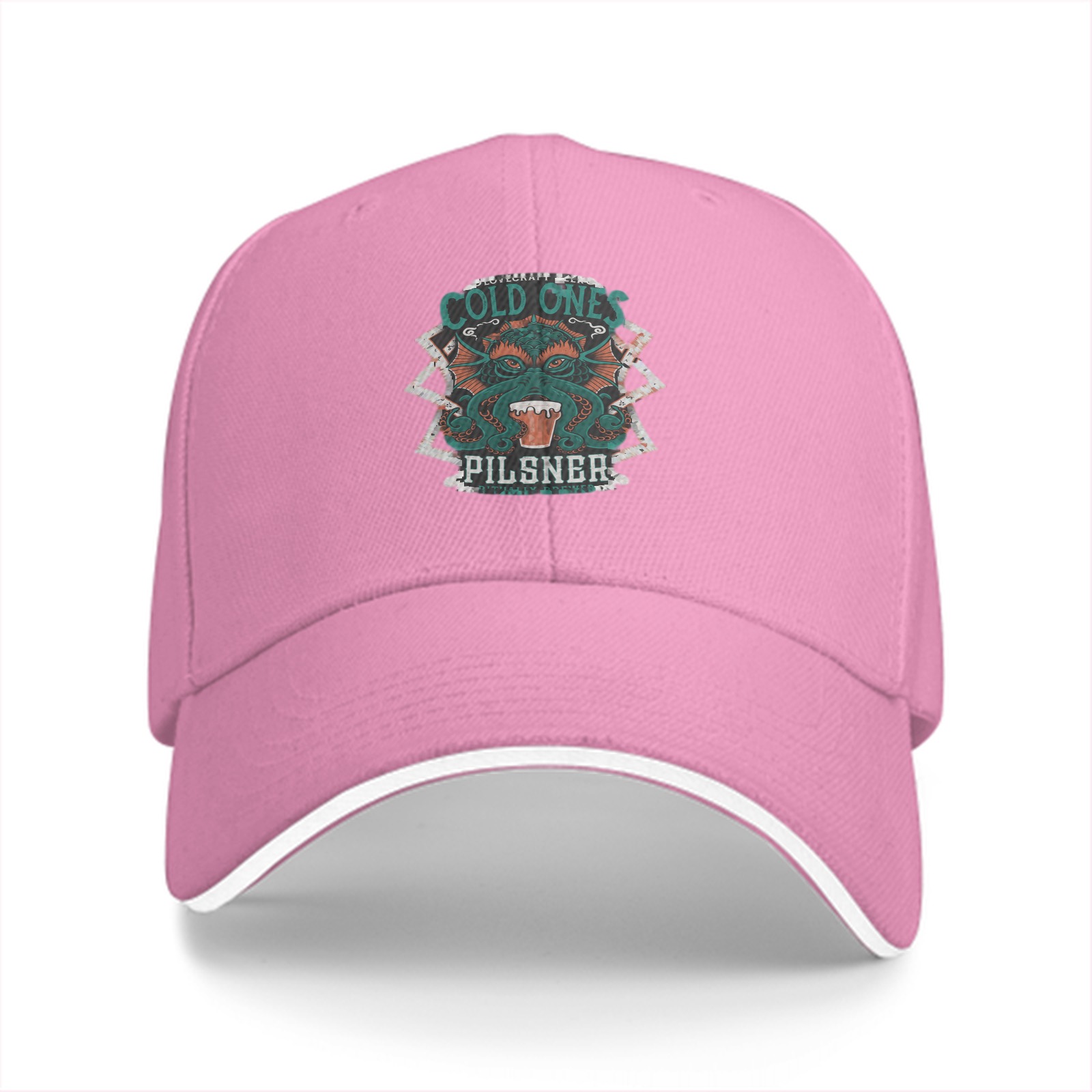 Black baseball cap with Cold Ones Pilsner Cthulhu graphic