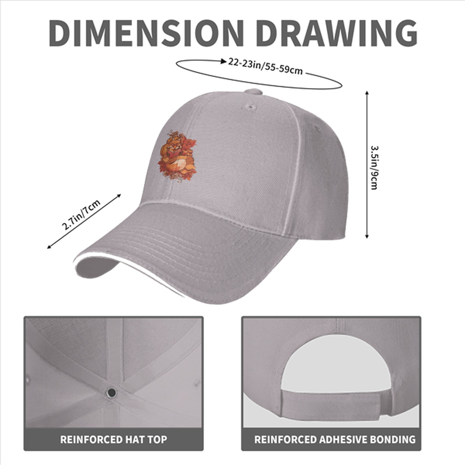 Black Baseball Cap with Autumn Fox and Pumpkin Graphic