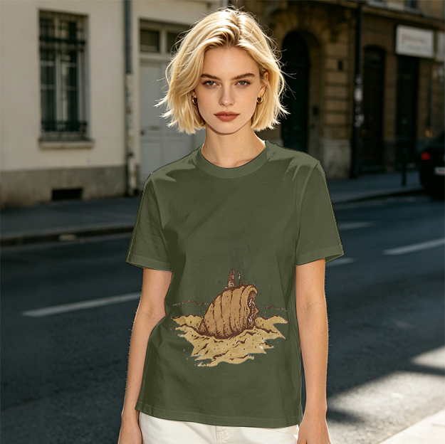 Olive Green T-Shirt With Sandworm Desert Print