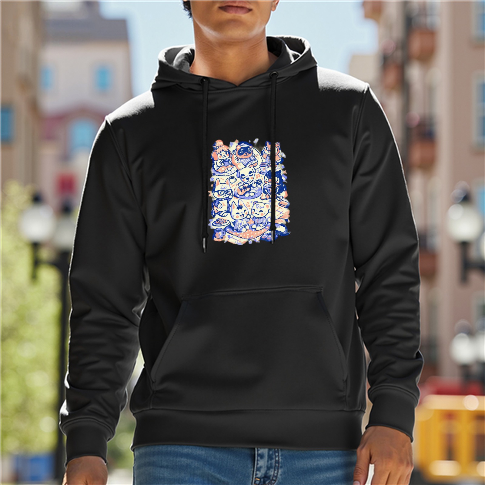 Black Hoodie With Cute Animal Character Group Art Print
