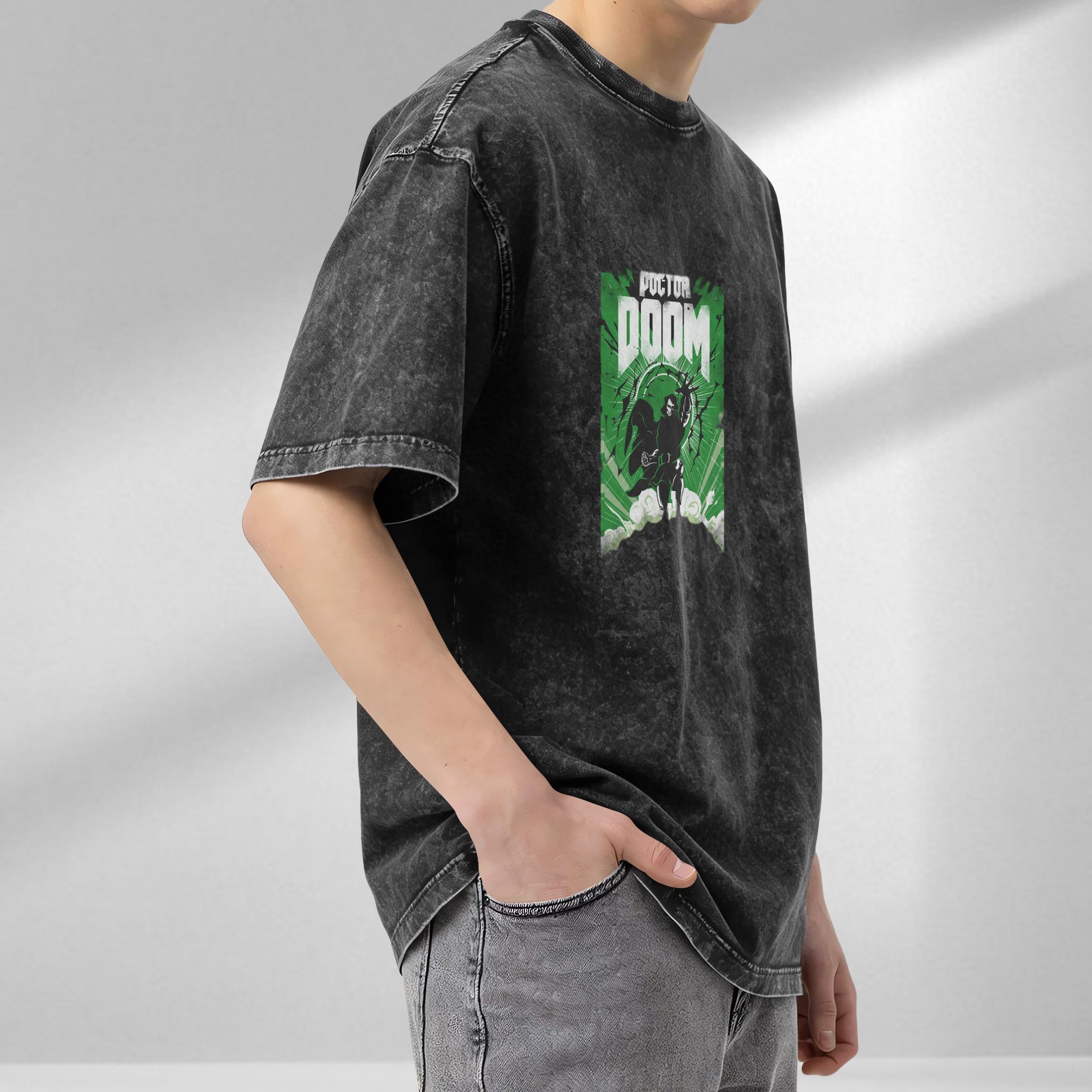 Doctor Doom Graphic Stonewashed Black T-Shirt