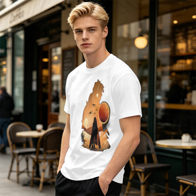 Olive T-Shirt With Desert Sci-Fi Silhouette Graphic Print