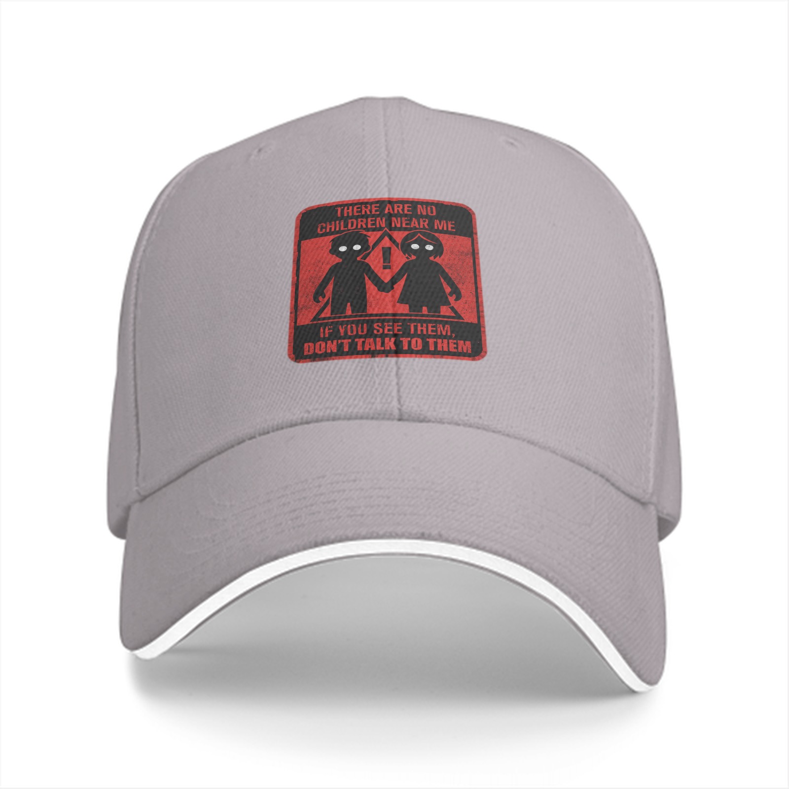 Black baseball cap with warning children graphic and text