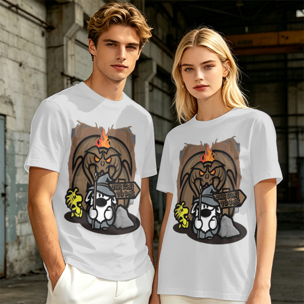 Olive t-shirt with wizard dog and dragon cave graphic