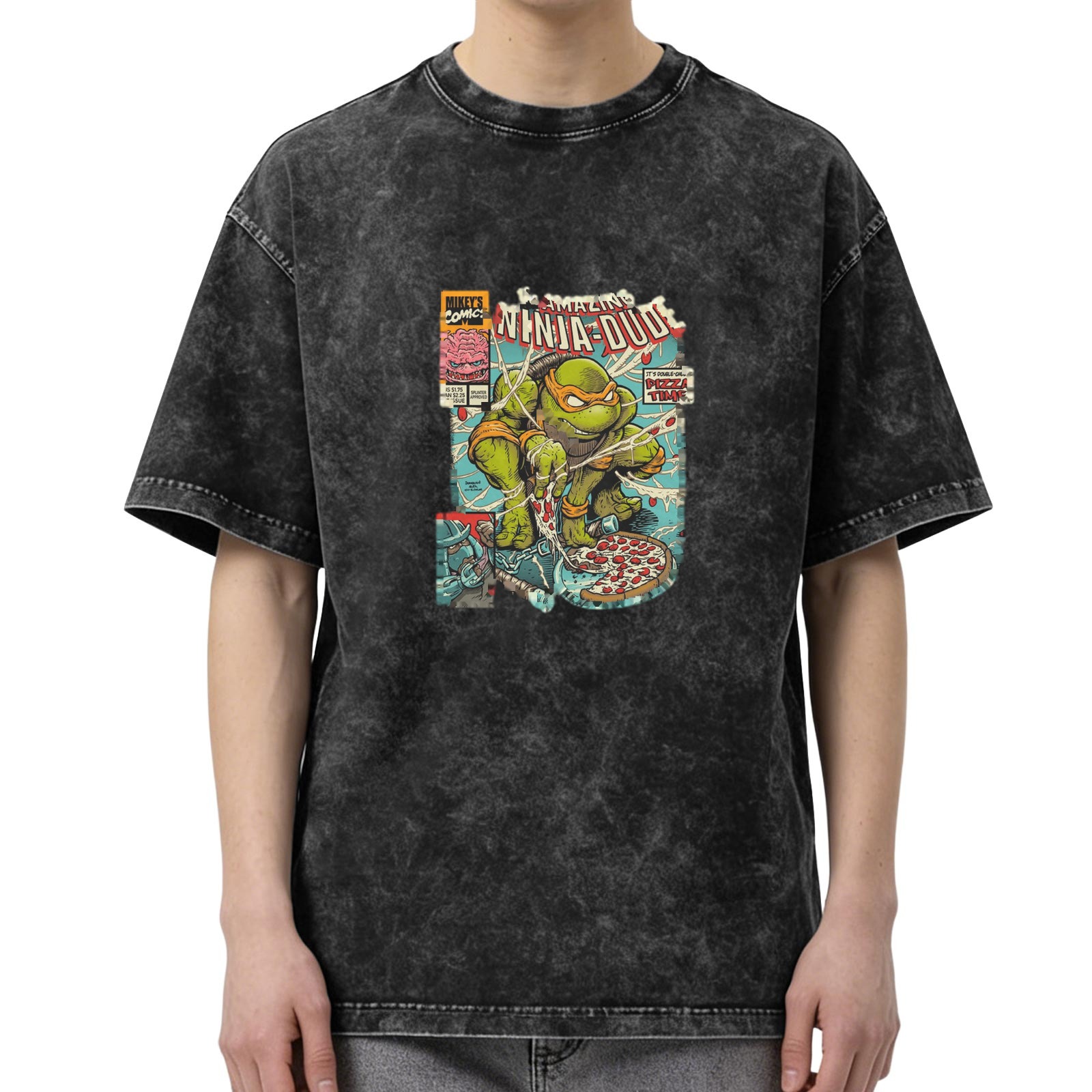 Vintage Wash Teenage Mutant Ninja Turtles 'The Amazing Ninja Dude' Graphic T-Shirt, Retro Comic Style Oversized Tee