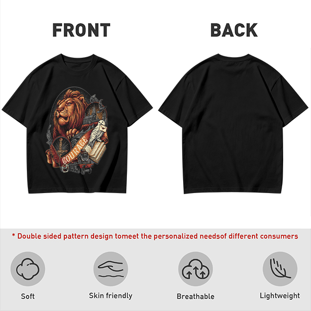 Olive T-Shirt With Lion Courage Themed Fantasy Art Print
