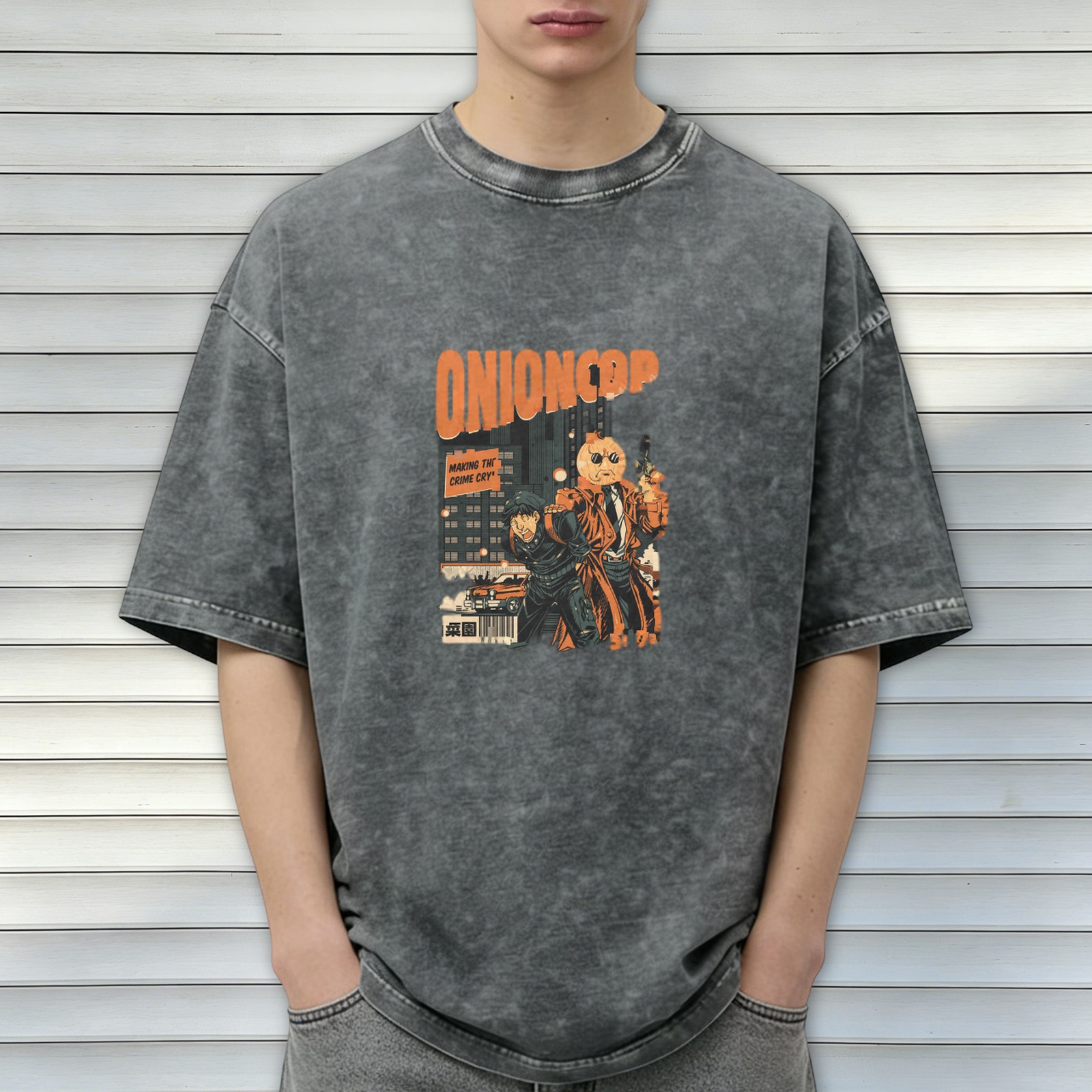 Onion Cop Graphic Vintage Wash Black T-Shirt