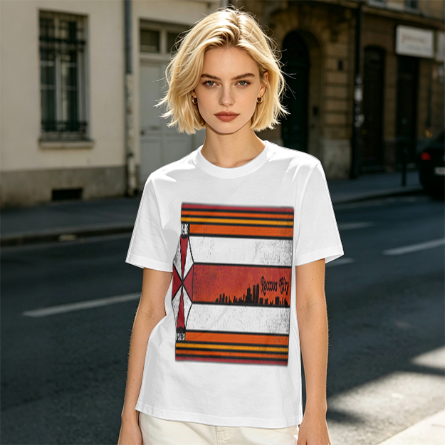 Olive T-Shirt With Retro Striped City Skyline Graphic Print