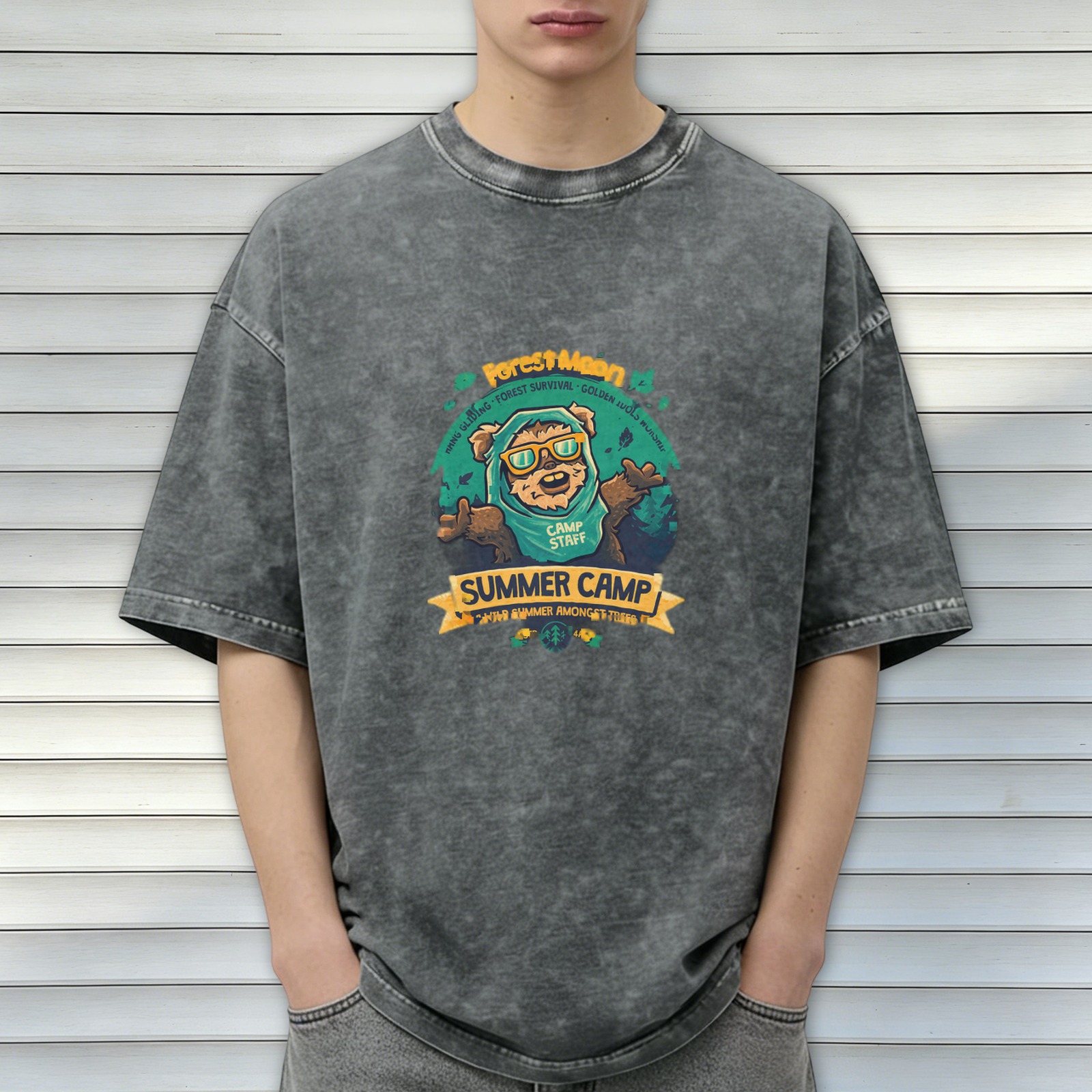 Washed Black Summer Camp Ewok Graphic T-Shirt