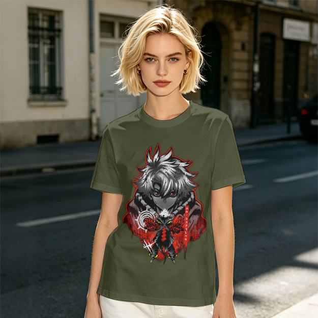 Olive Anime Character Graphic Short Sleeve T-Shirt
