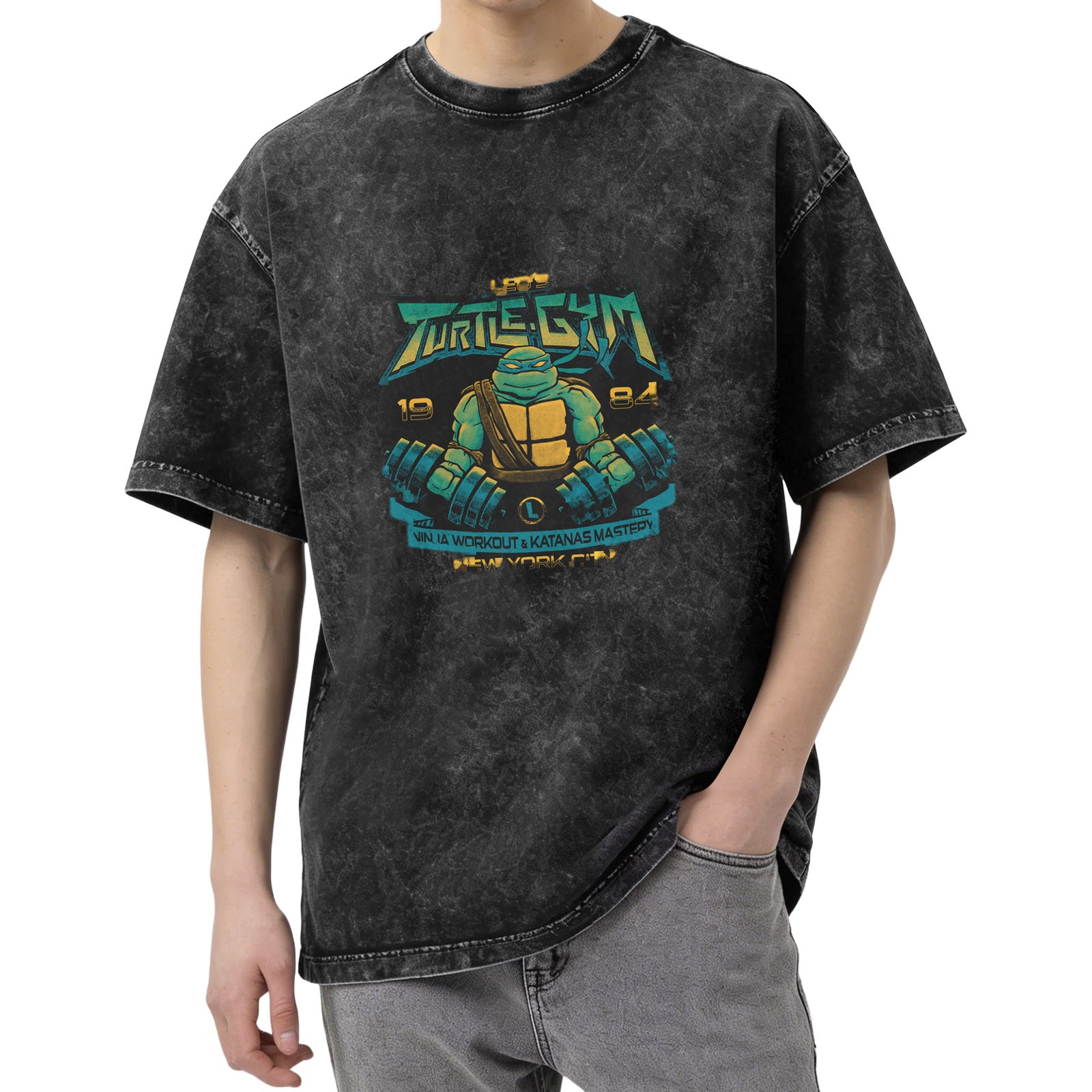 Teenage Mutant Ninja Turtles Turtle Gym Acid Wash T-Shirt 1984 New York