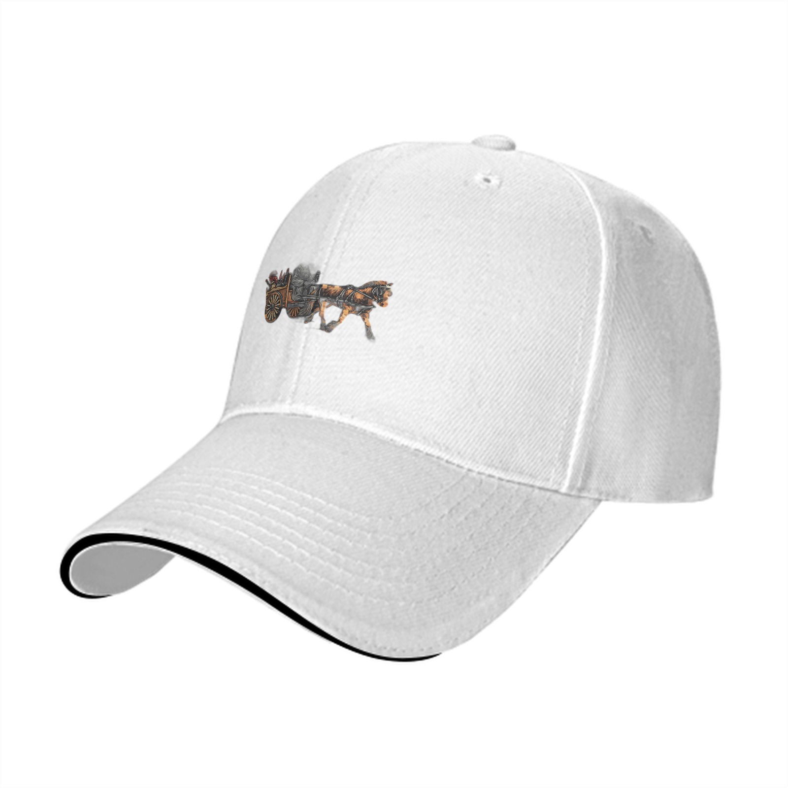 Black Baseball Cap With Horse Drawn Carriage Graphic