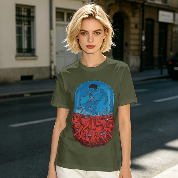 Olive T-Shirt With Surreal Capsule Water Figure Graphic